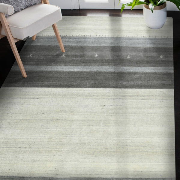 HomeRoots 2' Hand Woven Wool Area Rug in Ivory, Gray & Green – Artisanal Striped Design for Cozy Spaces 10' X 14' 570692