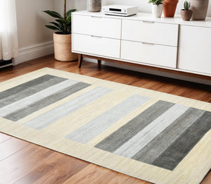 HomeRoots 4' Hand Woven Ivory & Gray Wool Striped Area Rug - Artisan Crafted Comfort for Any Space 4' X 6' 570693