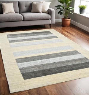 HomeRoots 4' Hand Woven Ivory & Gray Wool Striped Area Rug - Artisan Crafted Comfort for Any Space 5' X 8' 570694