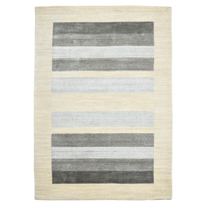 HomeRoots 4' Hand Woven Ivory & Gray Wool Striped Area Rug - Artisan Crafted Comfort for Any Space 5' X 8' 570694