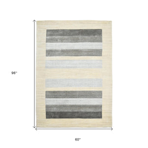 HomeRoots 4' Hand Woven Ivory & Gray Wool Striped Area Rug - Artisan Crafted Comfort for Any Space 5' X 8' 570694