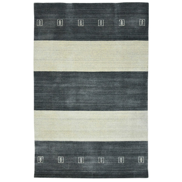 HomeRoots 2' Hand-Woven Charcoal and Ivory Wool Striped Area Rug for Timeless Style in Any Room 4' X 6' 570697
