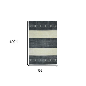 HomeRoots 2' Hand-Woven Charcoal and Ivory Wool Striped Area Rug for Timeless Style in Any Room 8' X 10' 570699