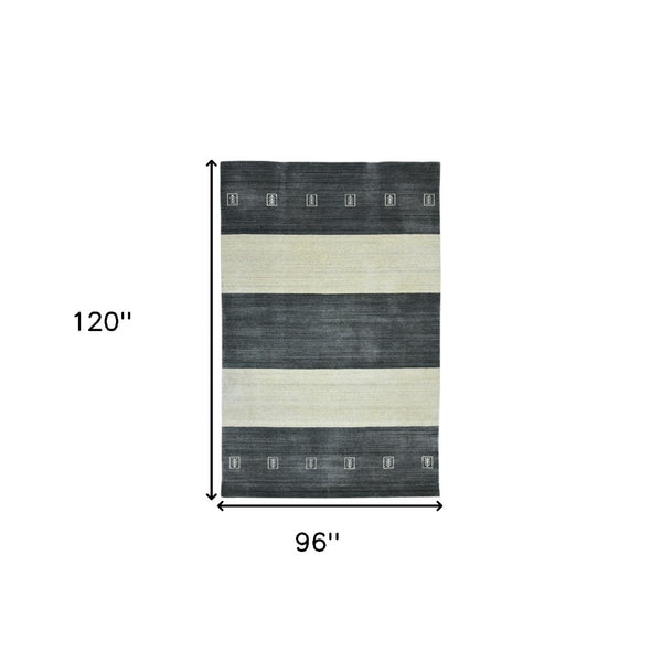 HomeRoots 2' Hand-Woven Charcoal and Ivory Wool Striped Area Rug for Timeless Style in Any Room 8' X 10' 570699