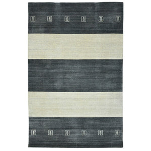 HomeRoots 2' Hand-Woven Charcoal and Ivory Wool Striped Area Rug for Timeless Style in Any Room 9' X 12' 570700