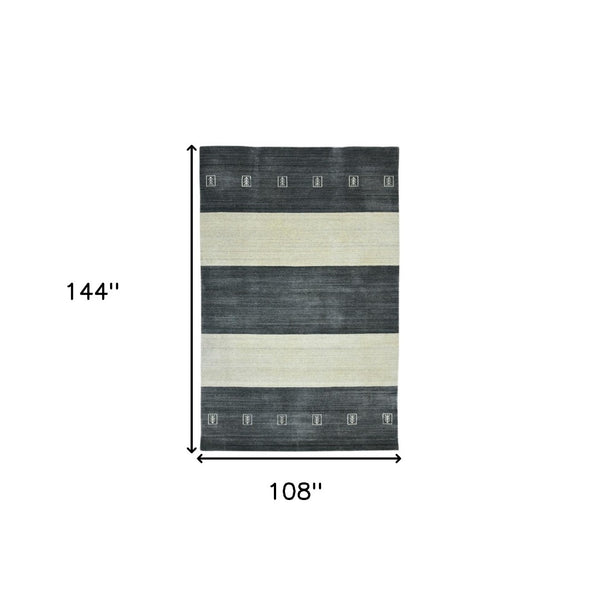 HomeRoots 2' Hand-Woven Charcoal and Ivory Wool Striped Area Rug for Timeless Style in Any Room 9' X 12' 570700