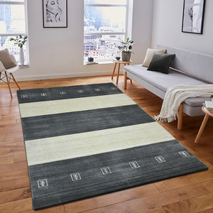 HomeRoots 2' Hand-Woven Charcoal and Ivory Wool Striped Area Rug for Timeless Style in Any Room 10' X 14' 570701