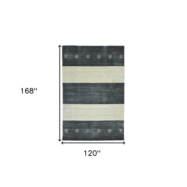 HomeRoots 2' Hand-Woven Charcoal and Ivory Wool Striped Area Rug for Timeless Style in Any Room 10' X 14' 570701