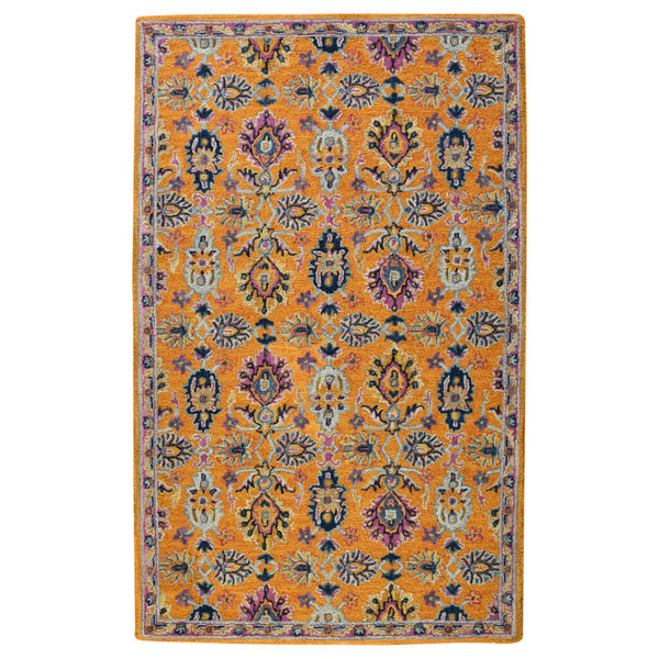 HomeRoots 5' Vibrant Floral Hand-Tufted Wool Area Rug - Artisanal Orange, Purple & Blue Design for Cozy Spaces 5' X 8' 570703