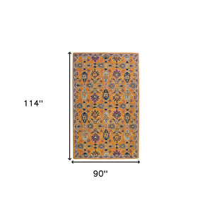 HomeRoots 5' Vibrant Floral Hand-Tufted Wool Area Rug - Artisanal Orange, Purple & Blue Design for Cozy Spaces 8' X 10' 570704