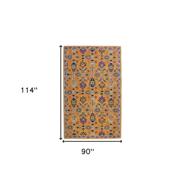 HomeRoots 5' Vibrant Floral Hand-Tufted Wool Area Rug - Artisanal Orange, Purple & Blue Design for Cozy Spaces 8' X 10' 570704