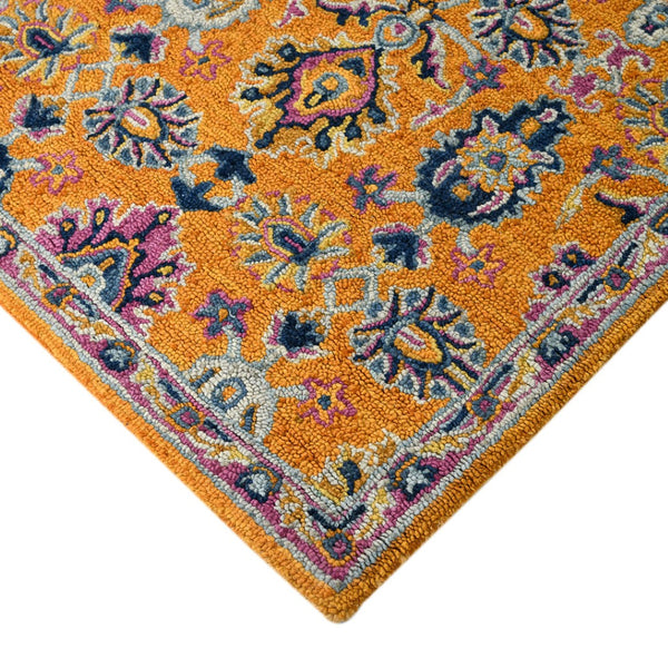 HomeRoots 5' Vibrant Floral Hand-Tufted Wool Area Rug - Artisanal Orange, Purple & Blue Design for Cozy Spaces 8' X 11' 570705