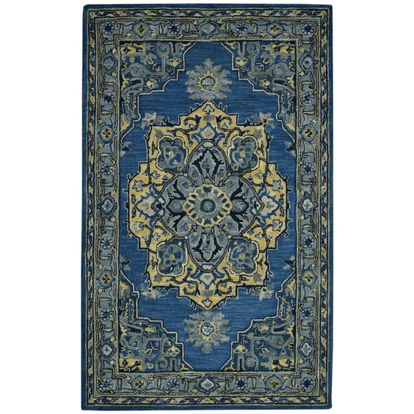 HomeRoots 5' Teal and Gray Wool Medallion Area Rug - Hand-Tufted Artisan Craftsmanship for Cozy Spaces 5' X 8' 570707