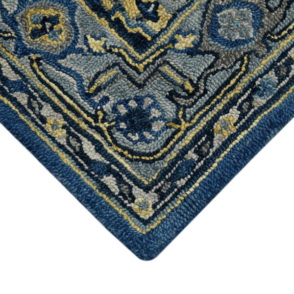 HomeRoots 5' Teal and Gray Wool Medallion Area Rug - Hand-Tufted Artisan Craftsmanship for Cozy Spaces 5' X 8' 570707