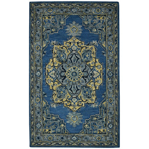 HomeRoots 5' Teal and Gray Wool Medallion Area Rug - Hand-Tufted Artisan Craftsmanship for Cozy Spaces 5' X 8' 570707