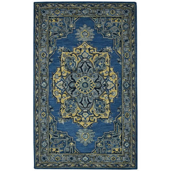 HomeRoots 5' Teal and Gray Wool Medallion Area Rug - Hand-Tufted Artisan Craftsmanship for Cozy Spaces 5' X 8' 570707
