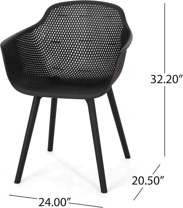 English Elm Christopher Knight Home® - LOTUS Outdoor Dining Chairs Set of 4 – Weather-Resistant Polypropylene with Diamond Pattern Comfort and Durability Black 26.75 L x 26.5 W x 24 H N776P243064B