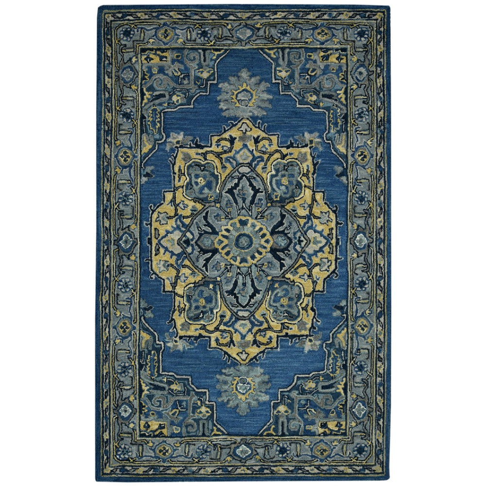 HomeRoots 5' Teal and Gray Wool Medallion Area Rug - Hand-Tufted Artisan Craftsmanship for Cozy Spaces 8' X 10' 570708