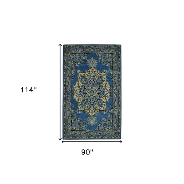 HomeRoots 5' Teal and Gray Wool Medallion Area Rug - Hand-Tufted Artisan Craftsmanship for Cozy Spaces 8' X 10' 570708