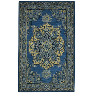 HomeRoots 5' Teal and Gray Wool Medallion Area Rug - Hand-Tufted Artisan Craftsmanship for Cozy Spaces 8' X 11' 570709