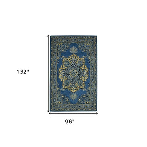 HomeRoots 5' Teal and Gray Wool Medallion Area Rug - Hand-Tufted Artisan Craftsmanship for Cozy Spaces 8' X 11' 570709