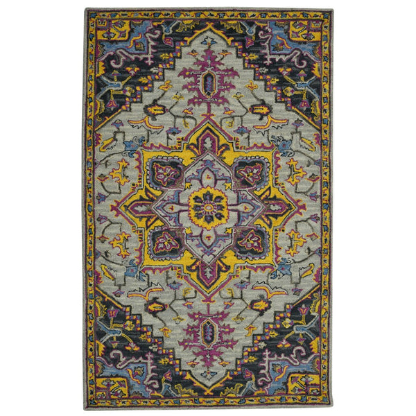 HomeRoots 5' Hand-Tufted Wool Medallion Area Rug in Gray, Purple & Gold - Artisanal Comfort for Your Home 8' X 10' 570712