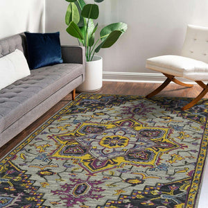 HomeRoots 5' Hand-Tufted Wool Medallion Area Rug in Gray, Purple & Gold - Artisanal Comfort for Your Home 8' X 10' 570712