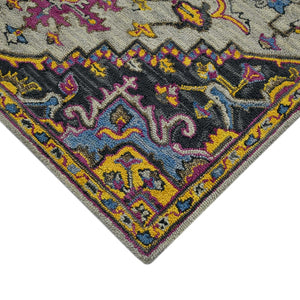 HomeRoots 5' Hand-Tufted Wool Medallion Area Rug in Gray, Purple & Gold - Artisanal Comfort for Your Home 8' X 10' 570712
