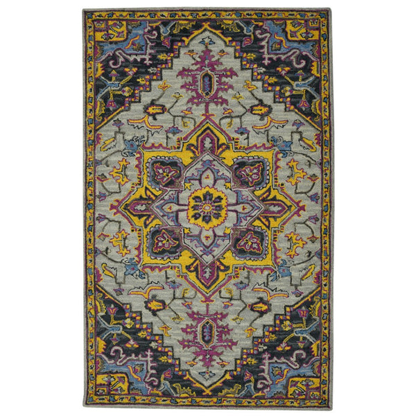 HomeRoots 5' Hand-Tufted Wool Medallion Area Rug in Gray, Purple & Gold - Artisanal Comfort for Your Home 8' X 10' 570712