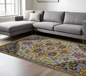 HomeRoots 5' Hand-Tufted Wool Medallion Area Rug in Gray, Purple & Gold - Artisanal Comfort for Your Home 8' X 10' 570712