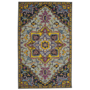 HomeRoots 5' Hand-Tufted Wool Medallion Area Rug in Gray, Purple & Gold - Artisanal Comfort for Your Home 8' X 11' 570713