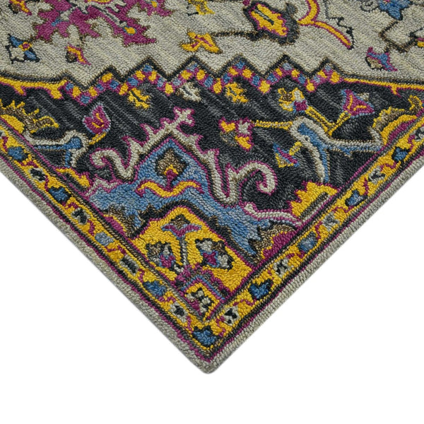 HomeRoots 5' Hand-Tufted Wool Medallion Area Rug in Gray, Purple & Gold - Artisanal Comfort for Your Home 8' X 11' 570713