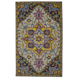 HomeRoots 5' Hand-Tufted Wool Medallion Area Rug in Gray, Purple & Gold - Artisanal Comfort for Your Home 8' X 11' 570713