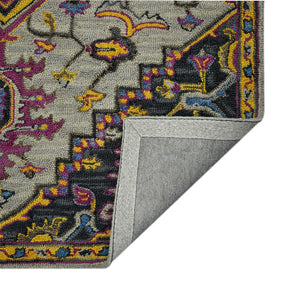 HomeRoots 5' Hand-Tufted Wool Medallion Area Rug in Gray, Purple & Gold - Artisanal Comfort for Your Home 8' X 11' 570713