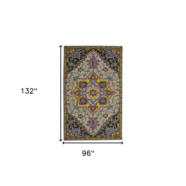 HomeRoots 5' Hand-Tufted Wool Medallion Area Rug in Gray, Purple & Gold - Artisanal Comfort for Your Home 8' X 11' 570713