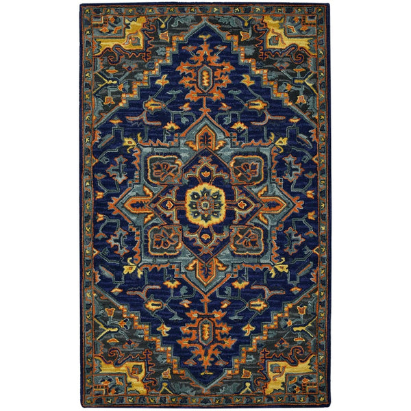 HomeRoots 5' Exquisite Blue Teal and Brick Red Hand-Tufted Wool Medallion Area Rug for Cozy Spaces 5' X 8' 570715