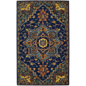 HomeRoots 5' Exquisite Blue Teal and Brick Red Hand-Tufted Wool Medallion Area Rug for Cozy Spaces 8' X 10' 570716