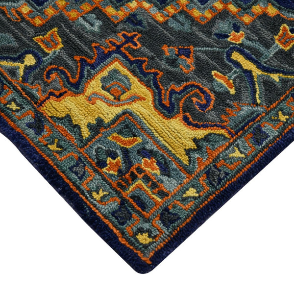HomeRoots 5' Exquisite Blue Teal and Brick Red Hand-Tufted Wool Medallion Area Rug for Cozy Spaces 8' X 10' 570716