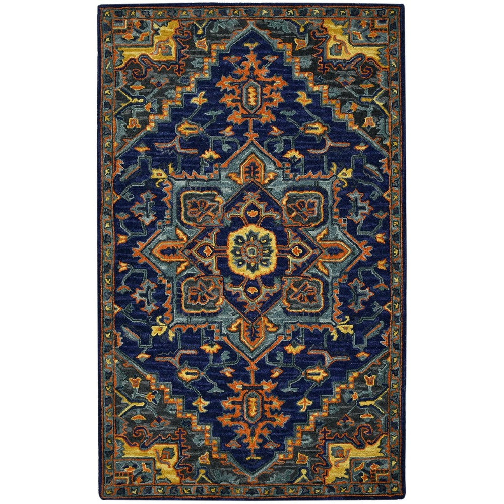 HomeRoots 5' Exquisite Blue Teal and Brick Red Hand-Tufted Wool Medallion Area Rug for Cozy Spaces 8' X 11' 570717