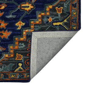 HomeRoots 5' Exquisite Blue Teal and Brick Red Hand-Tufted Wool Medallion Area Rug for Cozy Spaces 8' X 11' 570717