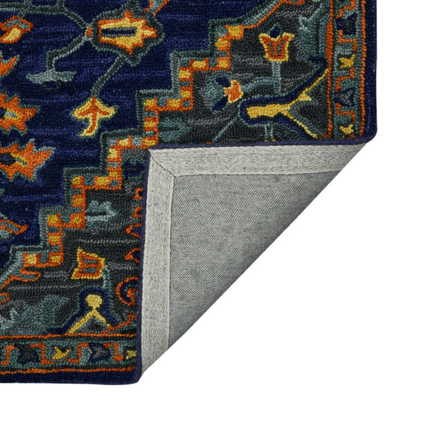 HomeRoots 5' Exquisite Blue Teal and Brick Red Hand-Tufted Wool Medallion Area Rug for Cozy Spaces 8' X 11' 570717