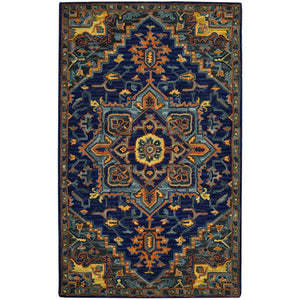HomeRoots 5' Exquisite Blue Teal and Brick Red Hand-Tufted Wool Medallion Area Rug for Cozy Spaces 8' X 11' 570717
