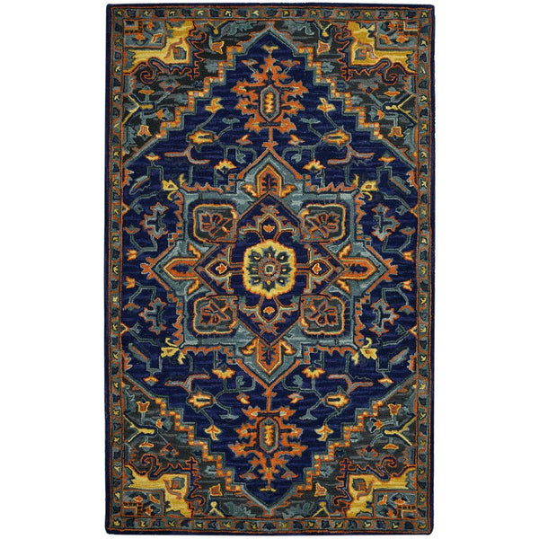 HomeRoots 5' Exquisite Blue Teal and Brick Red Hand-Tufted Wool Medallion Area Rug for Cozy Spaces 8' X 11' 570717