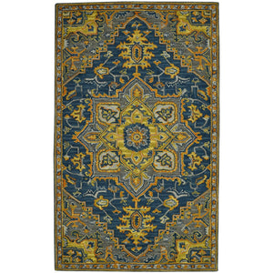 HomeRoots 5' Blue Gray and Orange Wool Medallion Hand-Tufted Area Rug - Bohemian Elegance for Your Home 5' X 8' 570719