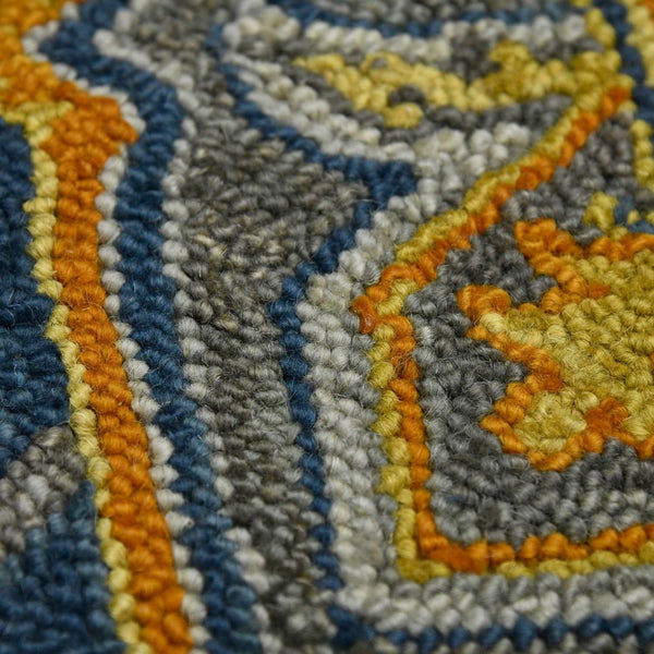 HomeRoots 5' Blue Gray and Orange Wool Medallion Hand-Tufted Area Rug - Bohemian Elegance for Your Home 5' X 8' 570719