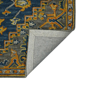 HomeRoots 5' Blue Gray and Orange Wool Medallion Hand-Tufted Area Rug - Bohemian Elegance for Your Home 5' X 8' 570719