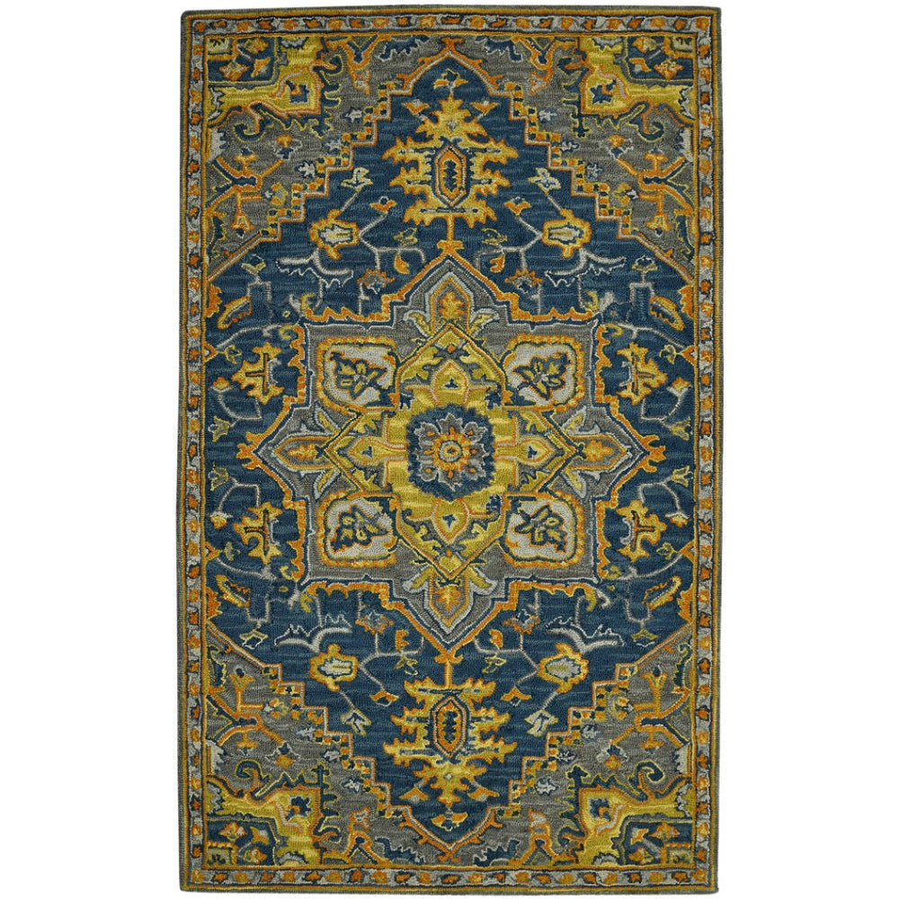 HomeRoots 5' Blue Gray and Orange Wool Medallion Hand-Tufted Area Rug - Bohemian Elegance for Your Home 8' X 11' 570721