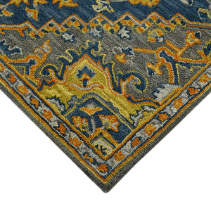 HomeRoots 5' Blue Gray and Orange Wool Medallion Hand-Tufted Area Rug - Bohemian Elegance for Your Home 8' X 11' 570721