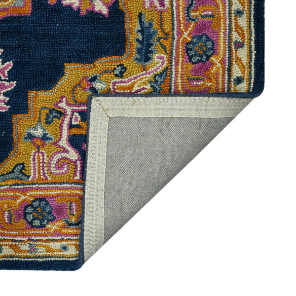 HomeRoots 5' Hand-Tufted Wool Medallion Area Rug - Bohemian Blue, Purple & Brown Design for Cozy Spaces 5' X 8' 570723