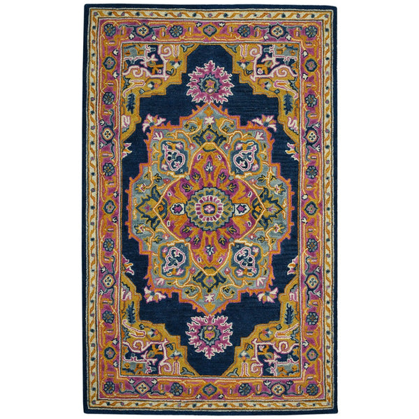 HomeRoots 5' Hand-Tufted Wool Medallion Area Rug - Bohemian Blue, Purple & Brown Design for Cozy Spaces 5' X 8' 570723